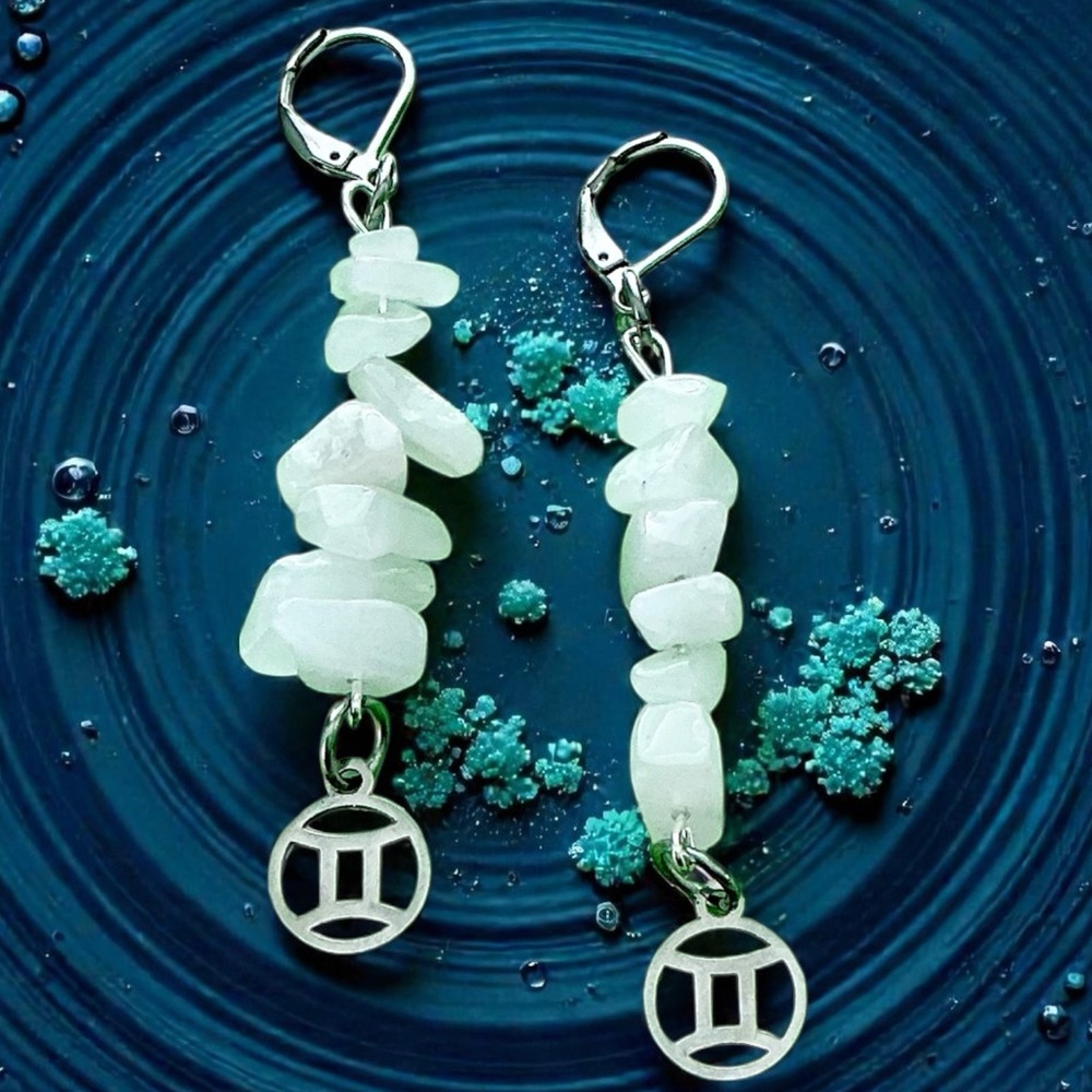 🆕 Gemini Zodiac Gemstones Dangle Earrings-Stainless Steel